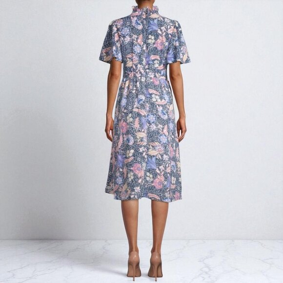 Julia Jordan Flutter Sleeve Ruffle Mock Neck Midi Dress Floral Blue Size 6 - Picture 3 of 10